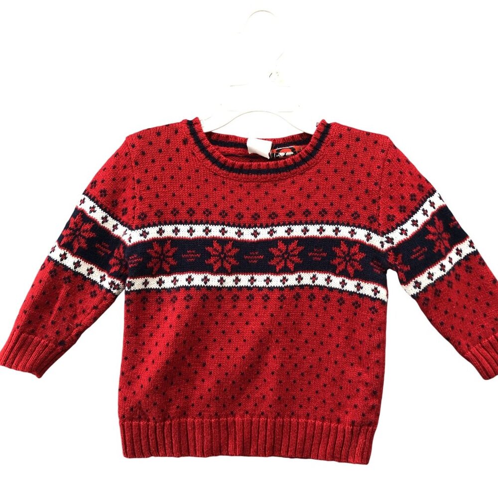 Vintage Boys 18-24M Fair Isle Red Sweater Crewneck Holiday Christmas Cotton